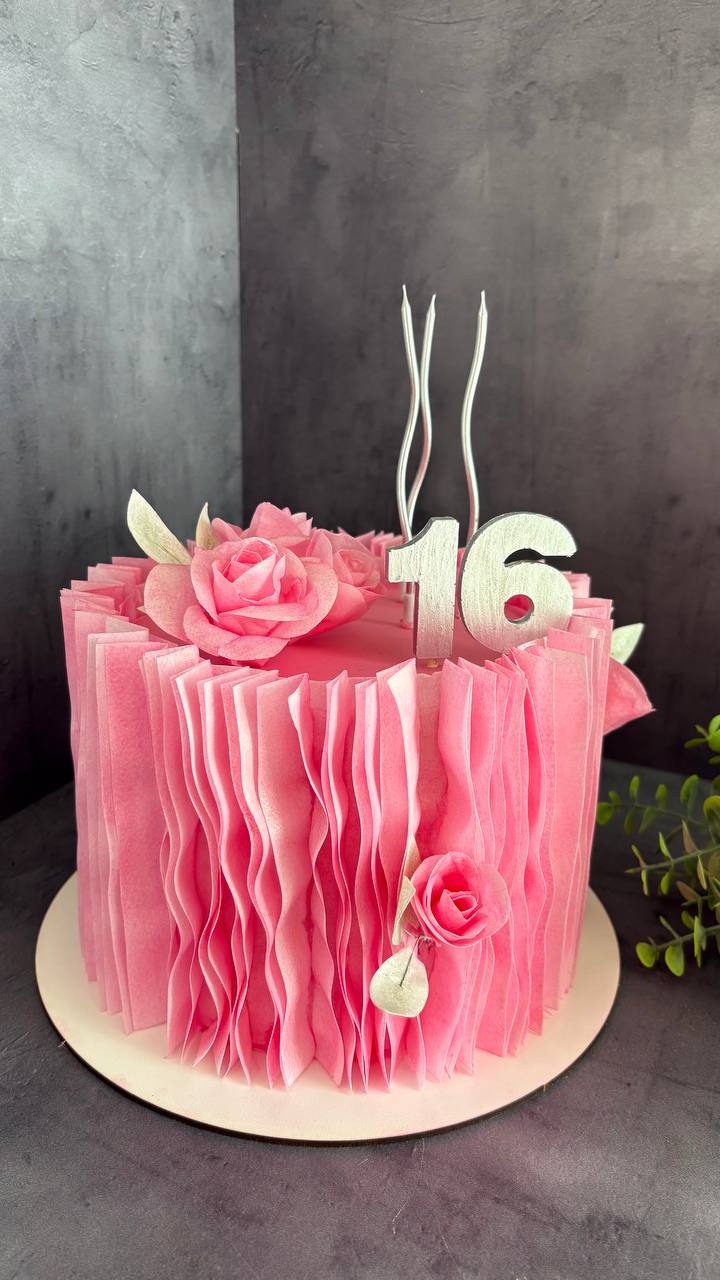 Pink ruffle 16th birthday cake
